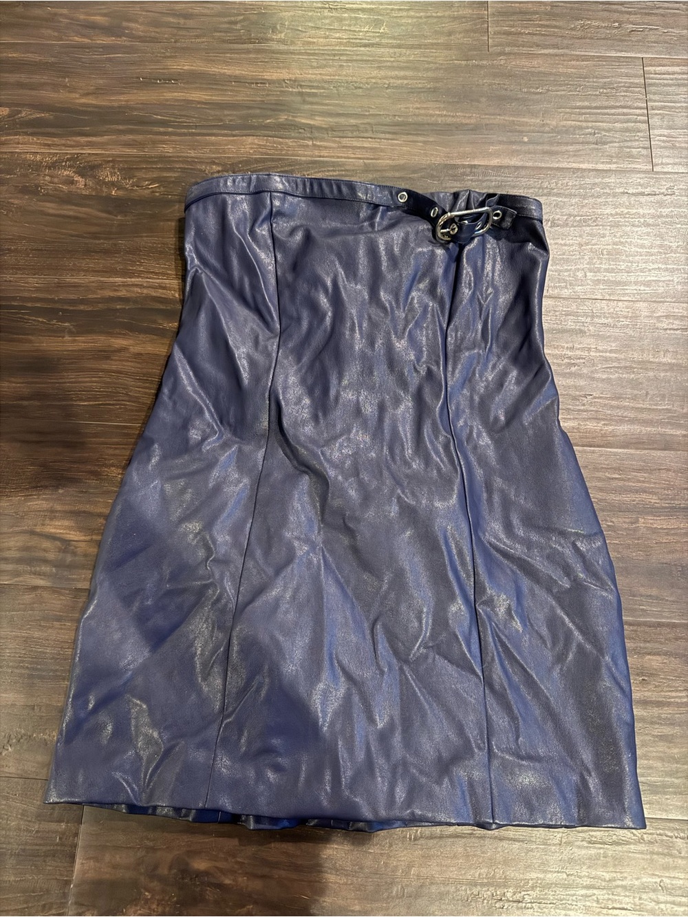 Edikted Navy Faux Leather Mini Skirt with Buckle